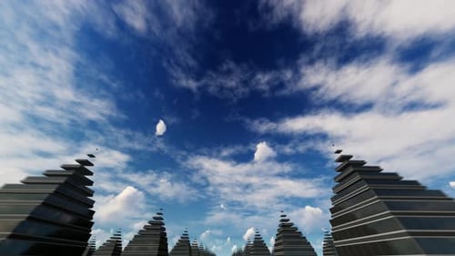 edificios, en, cielo nublado