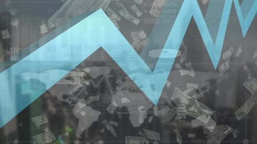 Graph moving US dollar banknotes falling down