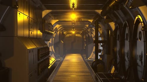 Seamless Loop Through Futuristic Industrial Space Corridor