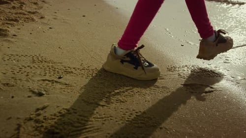 Child Walking Sea Beach