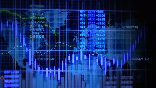 Futuristic Global Financial Data Display with Animated Graphs