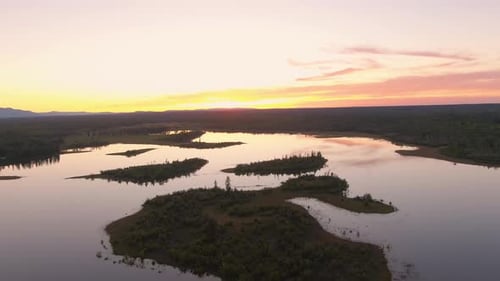 Picturesque Aerial View of Canadian Scenic Island Surrounded By Peaceful Lakes.