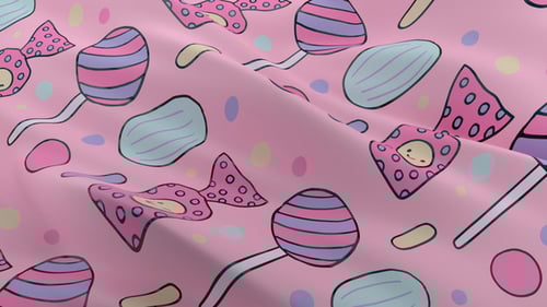 Animated Seamless Waving Fabric Backgrounds with Cute Candy and Cat Patterns