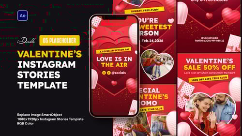 Romantic Valentine's Day Instagram Stories with Heart Animations