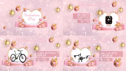 Elegant Valentine's Day Product Showcase with Animated Gifts