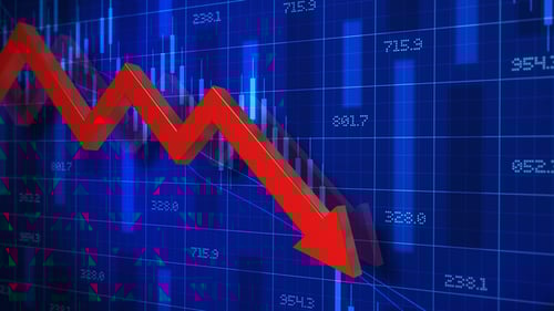 Diagramm mit rotem Pfeil, das nach unten geht