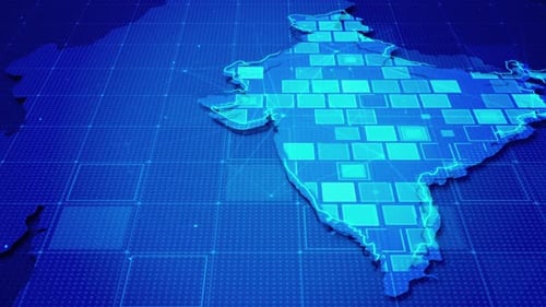 Animated Digital Map of India with Glowing Network Data