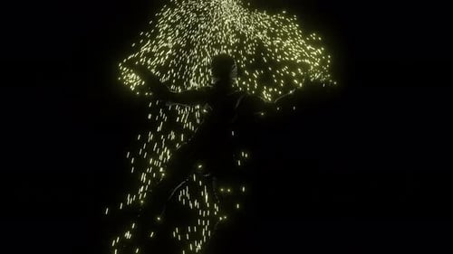 Silhouette Person Dancing with Golden Particle Rain