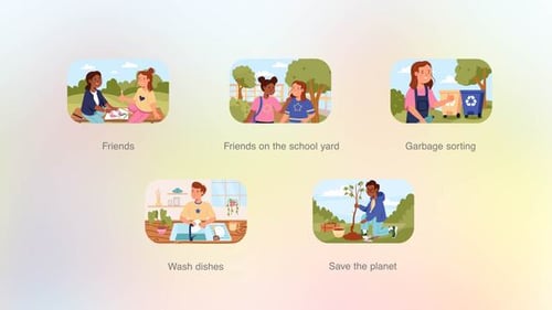 Animated Kid Concepts Flat Design Pack for Friendship and Environment