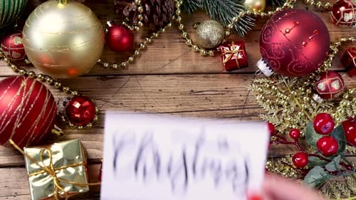 Christmas Card with Festive Holiday Ornaments