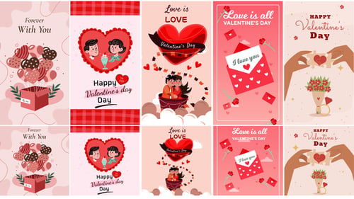 Valentine's Day Instagram Stories & Posts - Cartoon Animation pack