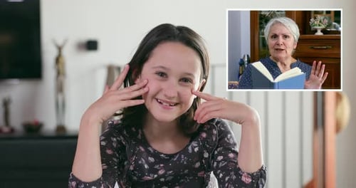 Child Enjoys Video Call with Senior Woman