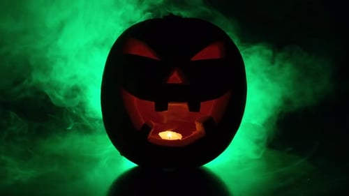 Glowing Jack-o-Lantern with Eerie Green Smoke