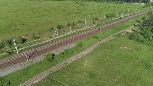 Two-track Railway. The Camera Moves Along the Rail Direction