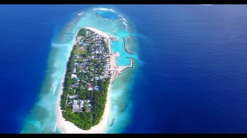 Aerial flying over texture of paradise lagoon beach vacation by blue lagoon and white sand backgroun