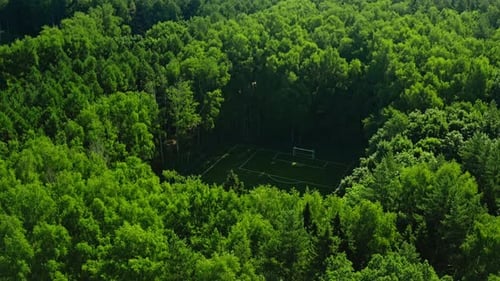 Aerial Drone Shot of Secluded Football Field