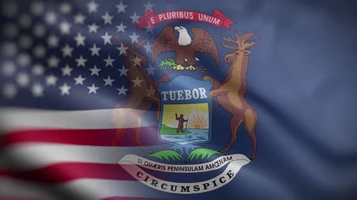 Waving United States and Michigan Flags Composite