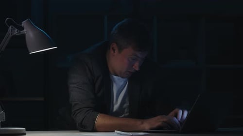 Night Work Nap Break Man Woke Up Late Dark Office