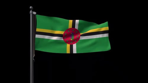 Waving Flag of Dominica on a Black Background