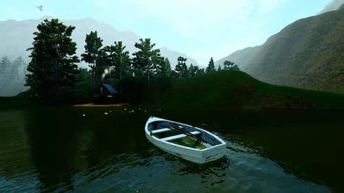 Empty Boat Swinging On The Lake