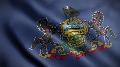 Waving Pennsylvania Flag with State Emblem Animation