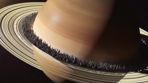 Planet with Rings Animation in Dark Space