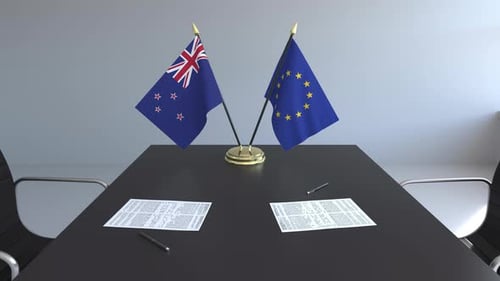 New Zealand and European Union Flags Meeting Agreement