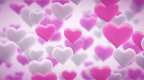 Seamlessly Looping Pink and White Glossy Hearts Love Background