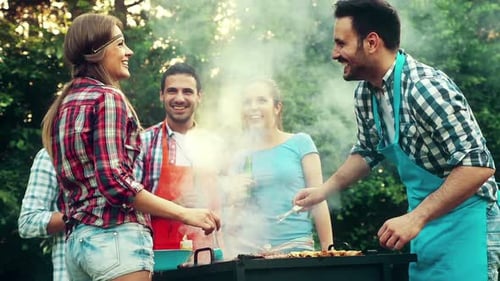 Friends Enjoying a Barbecue in Nature