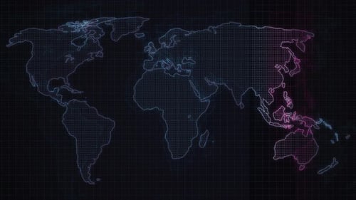 Digital World Map Animation with Glowing Global Connections