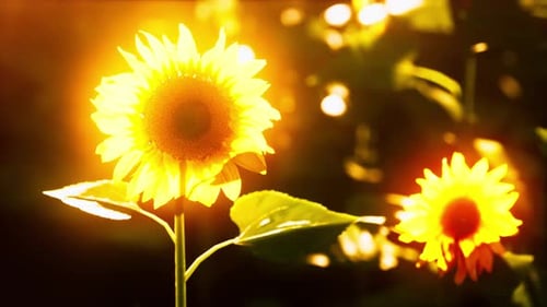 Field of Blooming Sunflowers on Sunset