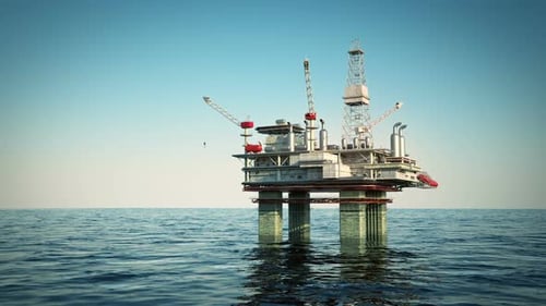 Imágenes de paisajes de la plataforma de la plataforma petrolera en el mar. Animación de primer plano.
HD