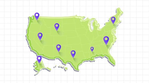 Mapa dos EUA Estados Unidos America Pin Point Location Animation
