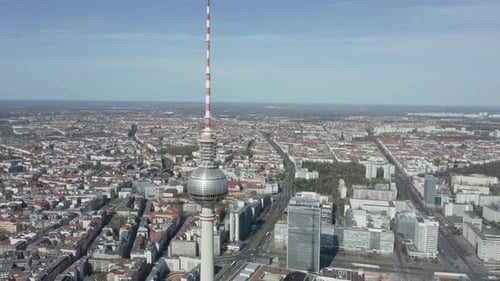 Wide View of Empty Berlin, Germany Alexanderplatz TV Tower with No People or Cars on