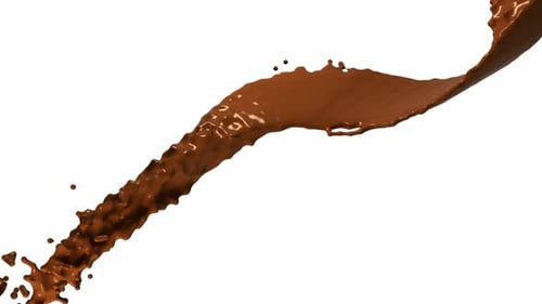 Glossy Brown Liquid Splashing Across White Background