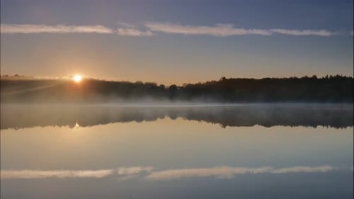 Sunrise Over Lake In Portugal. Timelapse