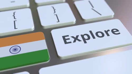 EXPLORE Word and National Flag of India on the Keyboard