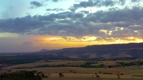 Sunset rural landscape aerial view. Nature scenery