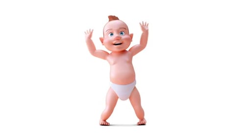 Lustiger 3D-Cartoon eines springenden Babys