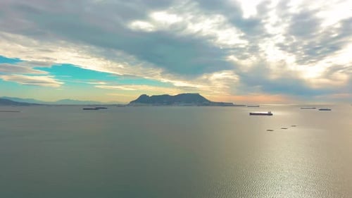 View on Cargo Port and Bay of Gibraltar Bay of Algeciras. Gibraltar, United Kingdom, Europe