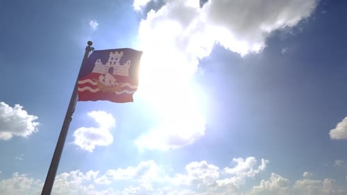 Drapeau de la ville de Belgrade sur un mât V4 - 4K