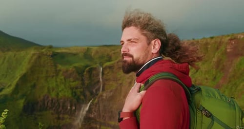 Closeup of a Tourist Enjoying Wonderful Panoramic View