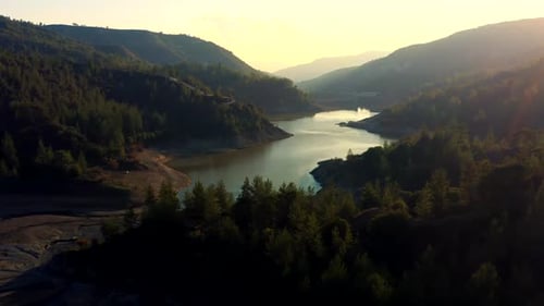 Lake Forest Mountains Field Water Green Summer View Sunset