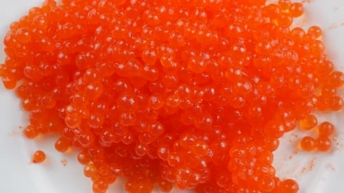 Delicious seafood close up. Red caviar macro. Red caviar tasty and fresh. Expensive delicatessen sal