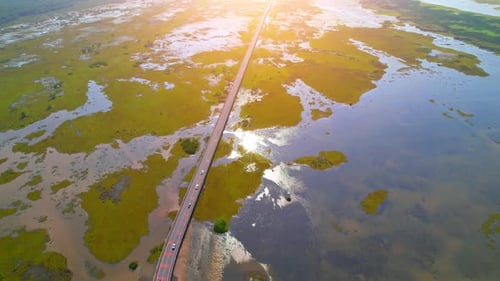 4K Drone Birds Eye View of Thale Noi, a large wetland in Phatthalung, Thailand