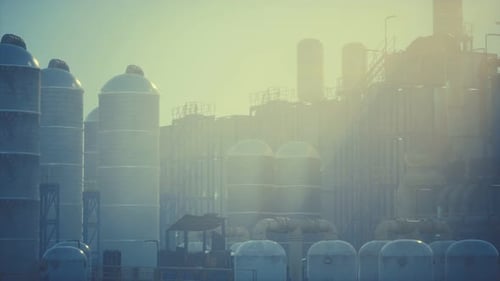 Usine de raffinerie avec réservoirs de stockage de pétrole