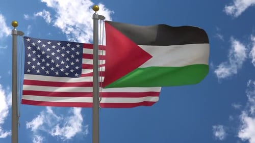 United States and Palestinian Flags Waving in the Wind