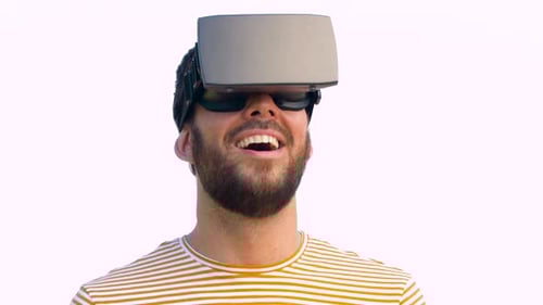 Man Using VR Headset Experiencing Virtual Reality