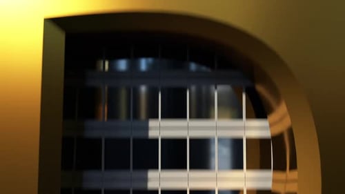 edificio alto en el distrito de negocios. paseo épico de la cámara a lo largo del edificio dorado Bitcoin