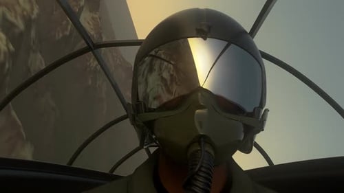 3D Animated Pilot in Cockpit Flying Over Mountains
